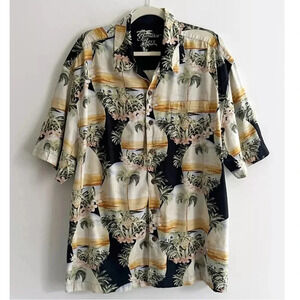 Jamaica Jaxx 100% Silk Button Down Hawaiian Tropical Print‎ Shirt Size XL
